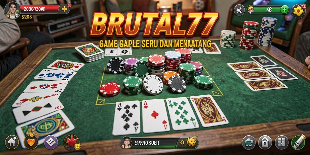 Tampilan gameplay seru di BRUTAL77 dengan kartu Gaple.