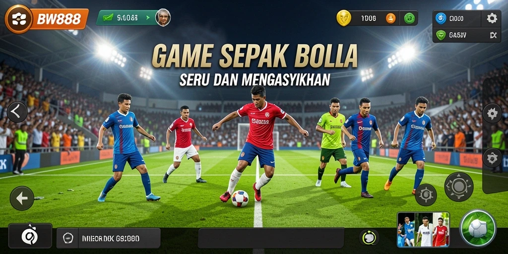 Screenshot gameplay BW888 menampilkan pemain beraksi di lapangan sepak bola.