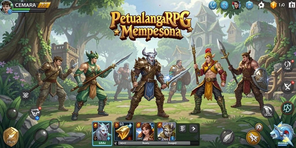 Screenshot CEMARA77 menampilkan pertempuran seru di dunia RPG.