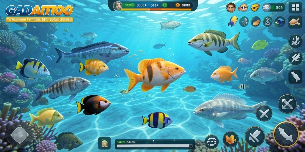 Tampilan gameplay menarik dari GADAITOTO saat menembak ikan.