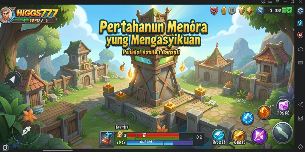 Screenshot gameplay HIGGS777 menampilkan aksi seru Tower Defense.