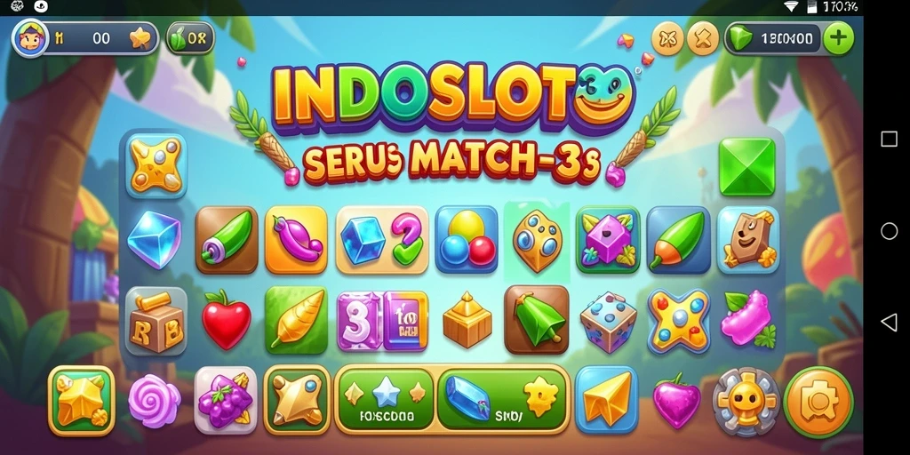 Screenshot gameplay seru INDOSLOT303 menampilkan tantangan mencocokkan elemen.