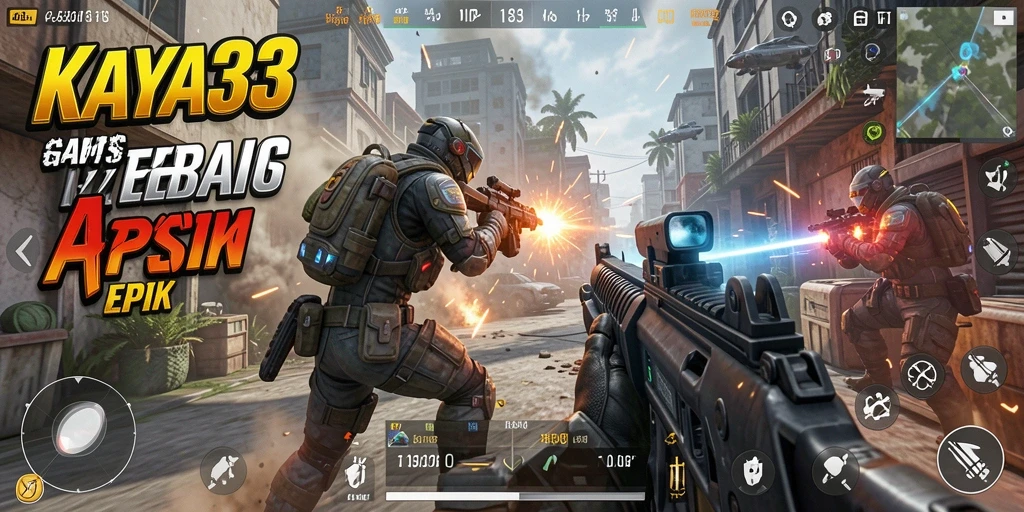 Gameplay KAYA33 menampilkan aksi pertempuran seru di lingkungan terbuka.