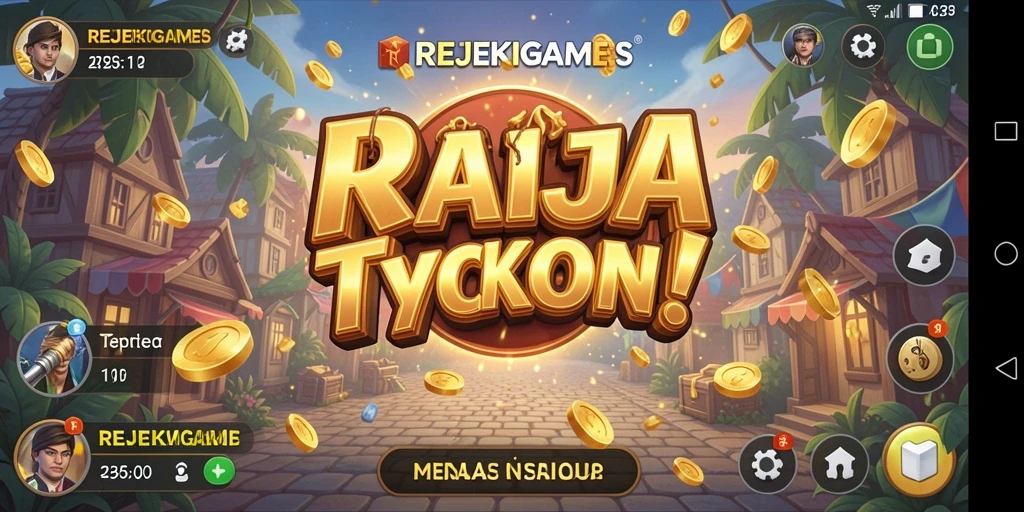 Screenshot gameplay <strong>REJEKIGAMES</strong> menampilkan tindakan membangun kerajaan bisnis.