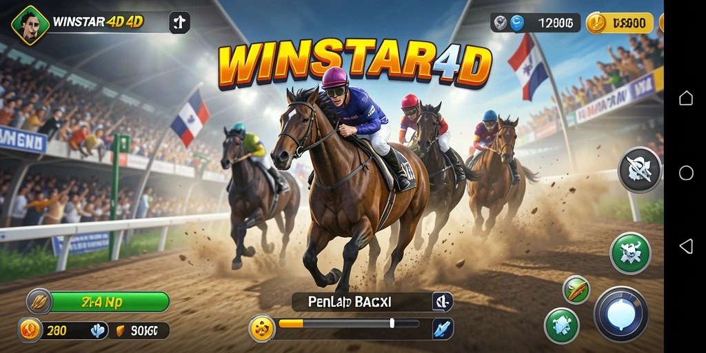 Screenshot gameplay <strong>WINSTAR4D</strong> menampilkan mobil balap cepat di trek yang menantang.